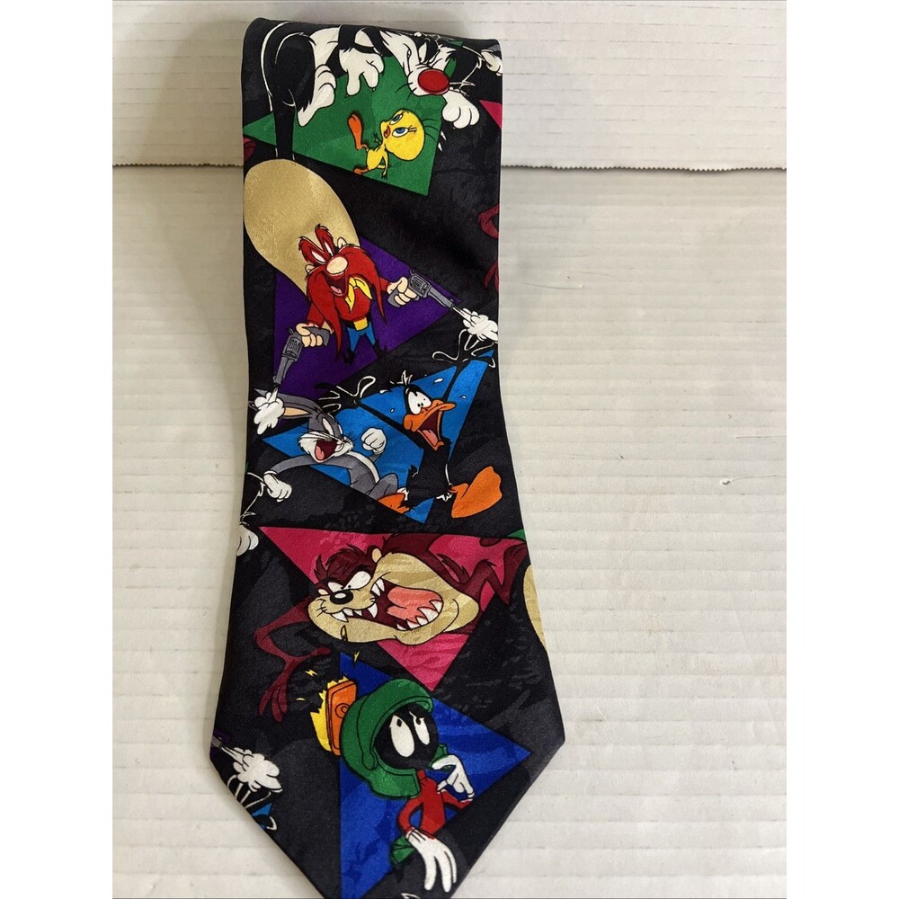 Vintage Looney Tunes Mania Mens Novelty Necktie Bugs Bunny Taz Tweety Tie 1993
